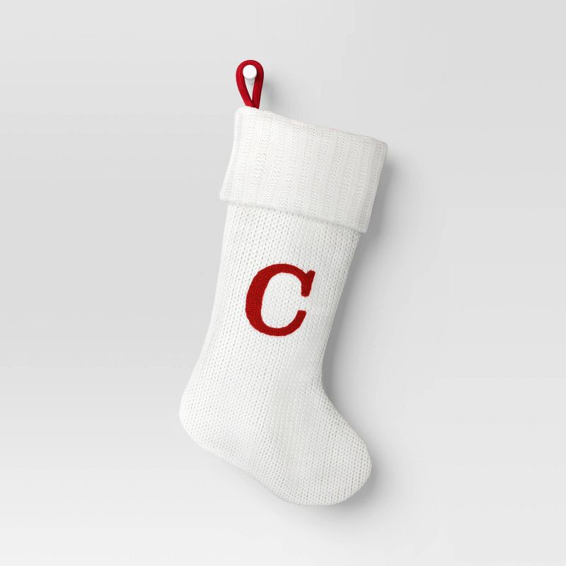 slide 1 of 3, Knit Monogram Christmas Stocking White C - Wondershop™: Festive Home Decor, 20", 1 ct