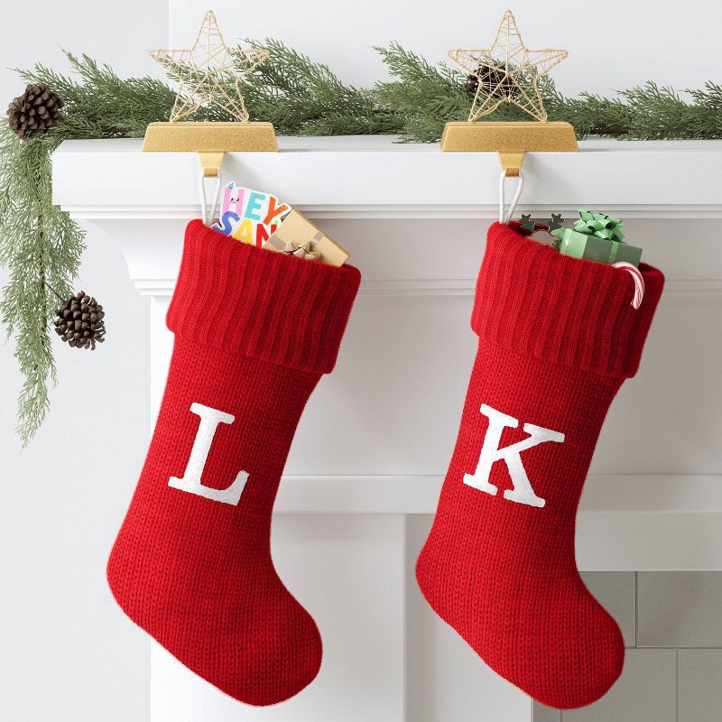 slide 2 of 3, Knit Monogram Christmas Stocking Red L - Wondershop™, 1 ct