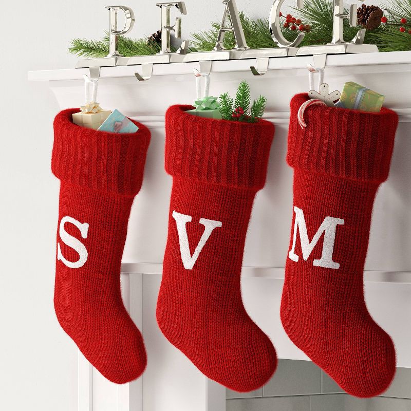 slide 2 of 3, Knit Monogram Christmas Stocking Red M - Wondershop™, 1 ct