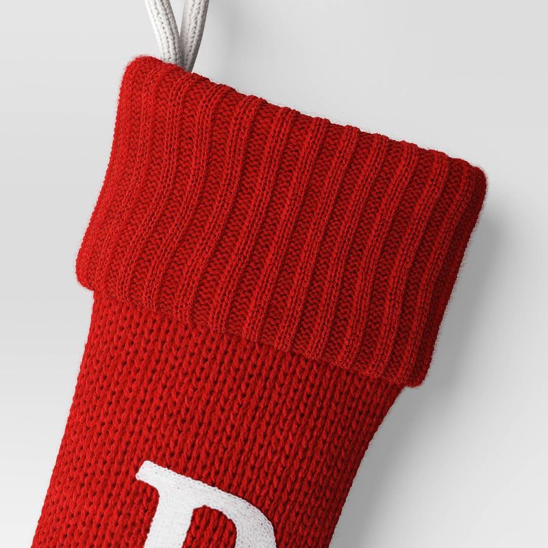slide 3 of 3, Knit Monogram Christmas Stocking Red P - Wondershop™: 20" Holiday Decor, 1 ct