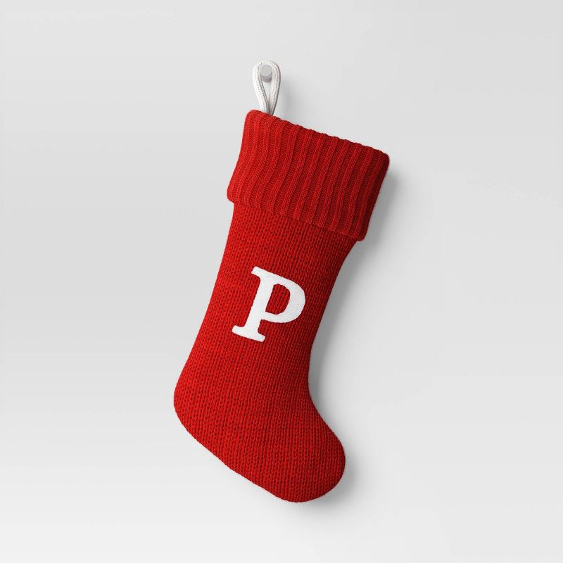 slide 1 of 3, Knit Monogram Christmas Stocking Red P - Wondershop™: 20" Holiday Decor, 1 ct