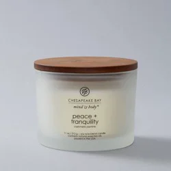 3-Wick Frosted Glass Peace + Tranquility Lidded Jar Candle White 11oz - Mind & Body by Chesapeake Bay Candle: Soy Wax Blend, Essential Oils