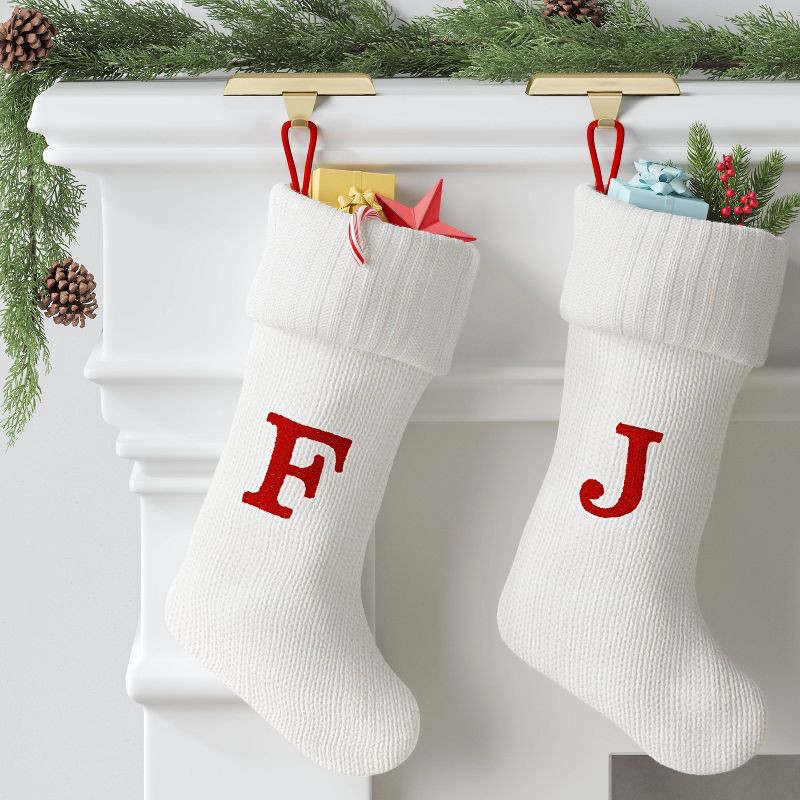 slide 2 of 3, Knit Monogram Christmas Stocking White J - Wondershop™: Initial Stocking, Holiday Decor, 20" x 8", Polyester & Acrylic, 1 ct