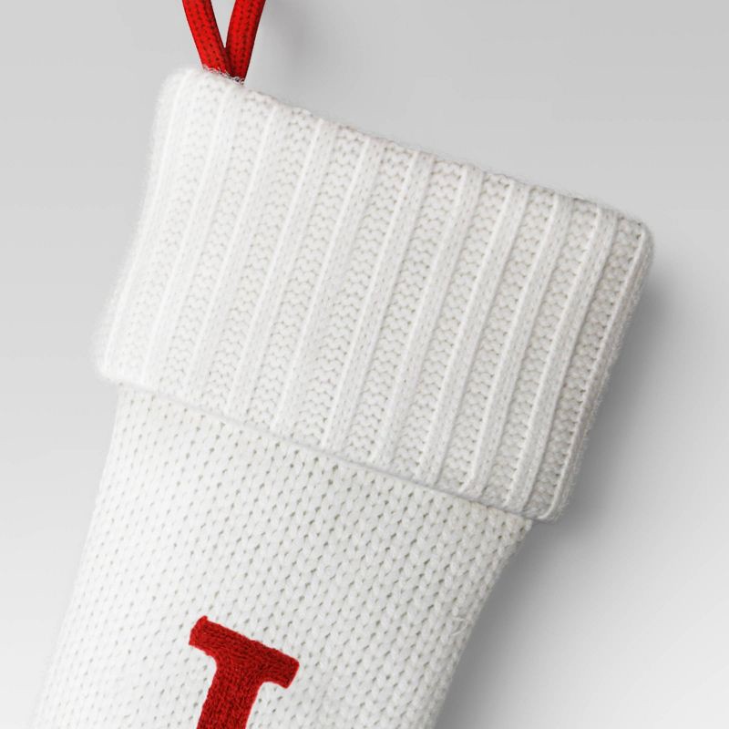 slide 3 of 3, Knit Monogram Christmas Stocking White J - Wondershop™: Initial Stocking, Holiday Decor, 20" x 8", Polyester & Acrylic, 1 ct