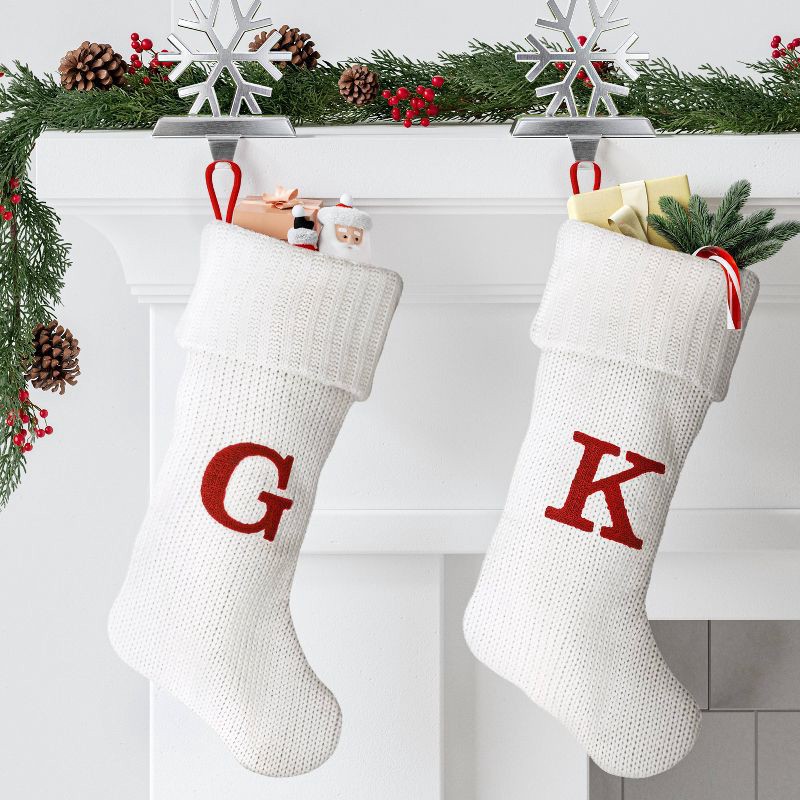 slide 2 of 3, Knit Monogram Christmas Stocking White K - Wondershop™: 20" Festive Decor, Spot Clean, 1 ct