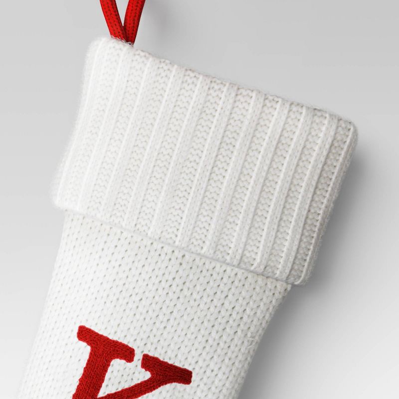 slide 3 of 3, Knit Monogram Christmas Stocking White K - Wondershop™: 20" Festive Decor, Spot Clean, 1 ct