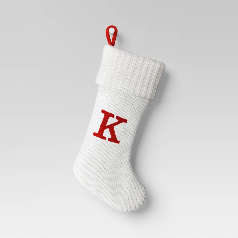 slide 1 of 3, Knit Monogram Christmas Stocking White K - Wondershop™: 20" Festive Decor, Spot Clean, 1 ct