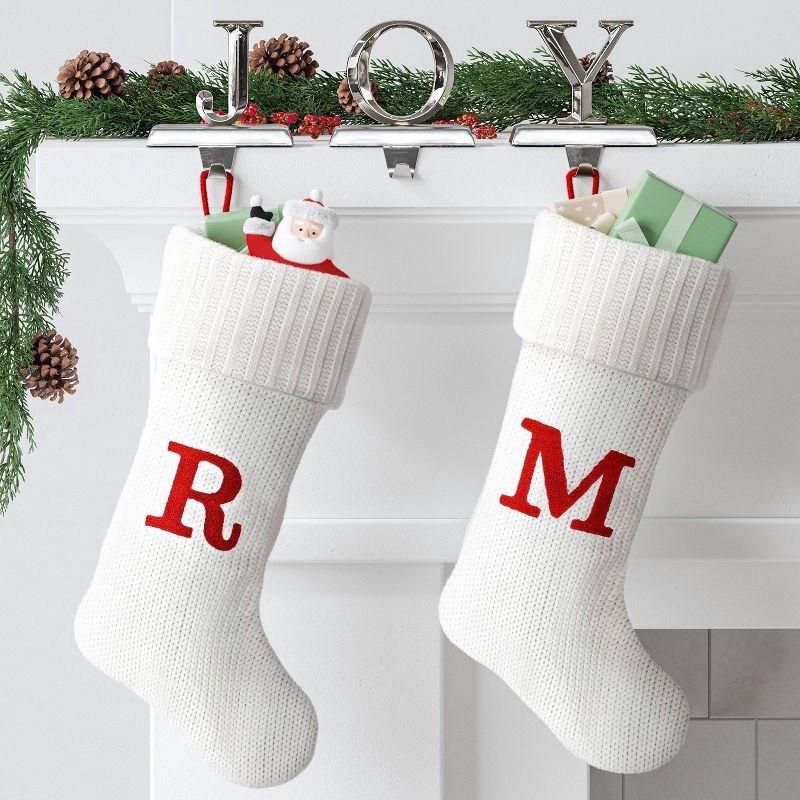 slide 2 of 3, Knit Monogram Christmas Stocking White M - Wondershop™: Festive Knit Fabric, 20"; Hang Loop, 1 ct