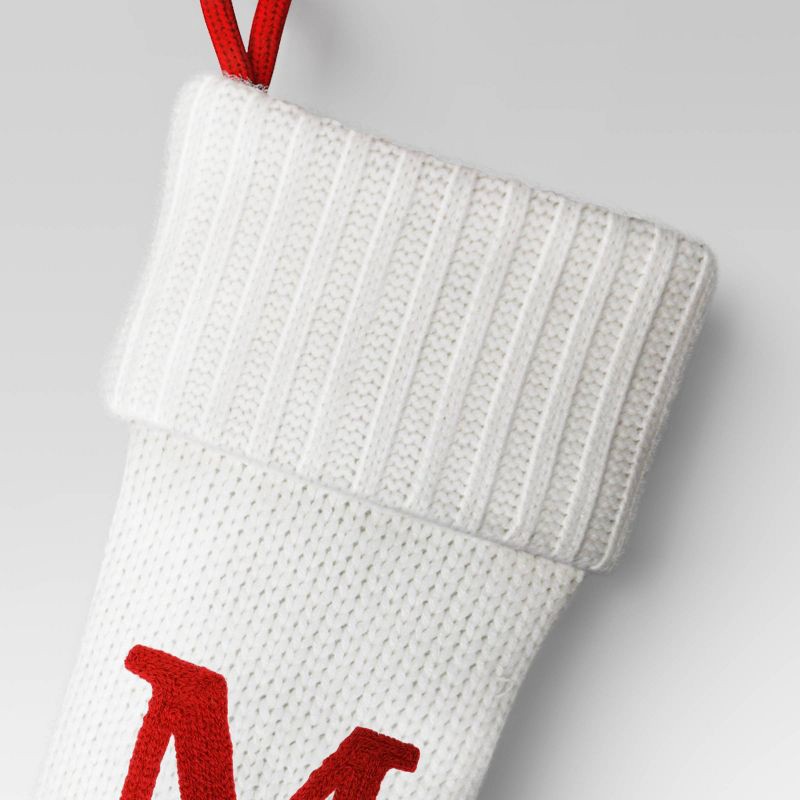 slide 3 of 3, Knit Monogram Christmas Stocking White M - Wondershop™: Festive Knit Fabric, 20"; Hang Loop, 1 ct