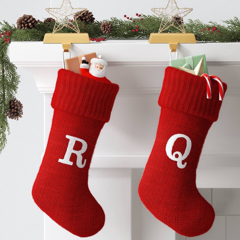 slide 2 of 3, Knit Monogram Christmas Stocking Red Q - Wondershop™: 20" Festive Holiday Decor, 1 ct