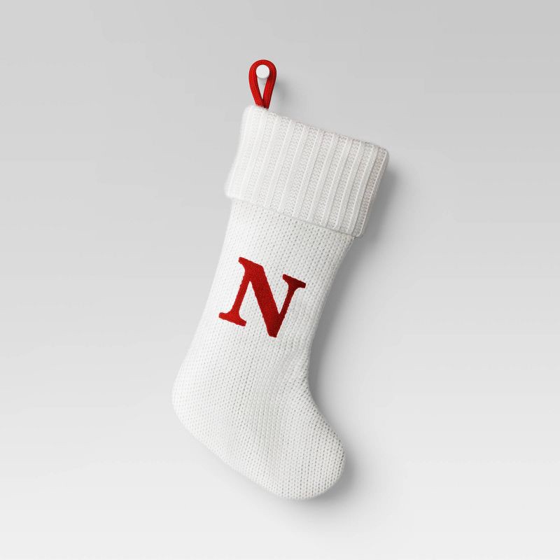 slide 1 of 3, Knit Monogram Christmas Stocking White N - Wondershop™, 1 ct