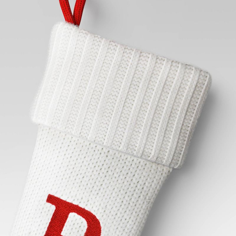 slide 3 of 3, Knit Monogram Christmas Stocking White R - Wondershop™: 20" Festive Holiday Decor, 1 ct