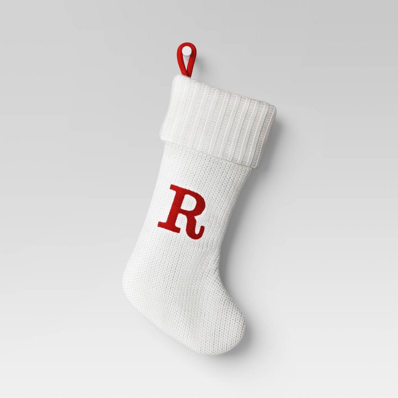 slide 1 of 3, Knit Monogram Christmas Stocking White R - Wondershop™: 20" Festive Holiday Decor, 1 ct