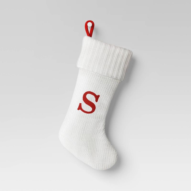 slide 1 of 3, Knit Monogram Christmas Stocking White S - Wondershop™, 1 ct