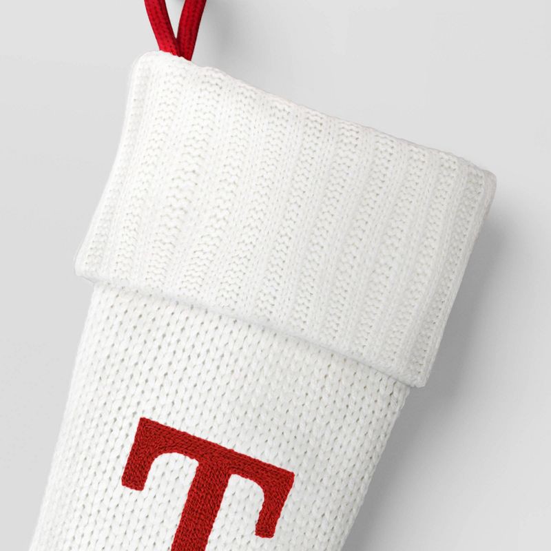 slide 3 of 3, Knit Monogram Christmas Stocking White T - Wondershop™, 1 ct