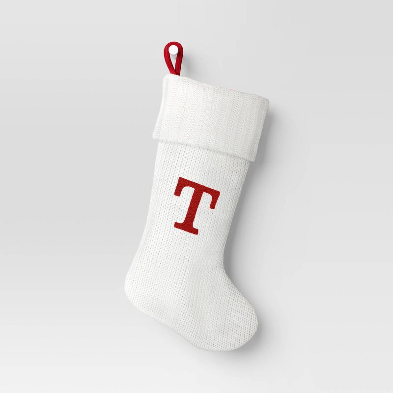 slide 1 of 3, Knit Monogram Christmas Stocking White T - Wondershop™, 1 ct