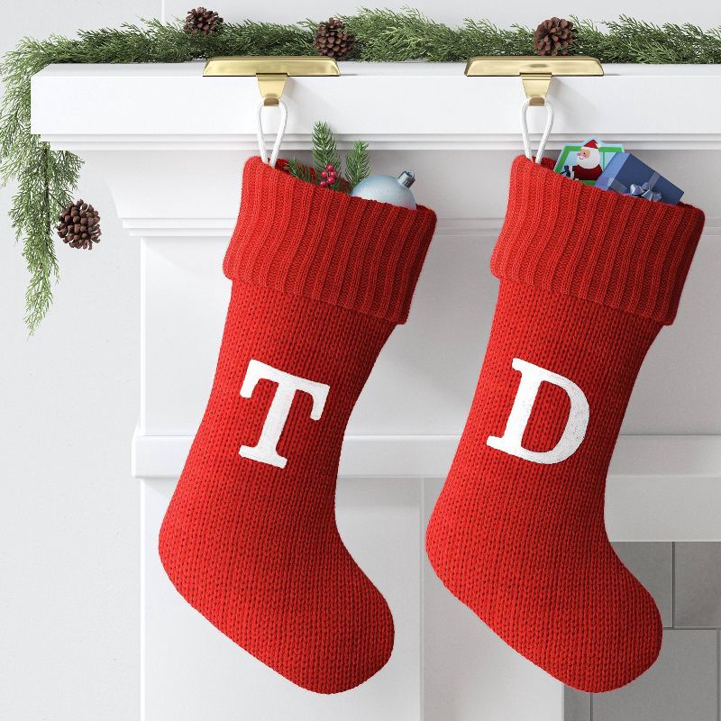 slide 2 of 3, Knit Monogram Christmas Stocking Red T - Wondershop™: Festive, 20" with Hanging Loop, 1 ct