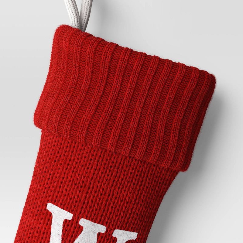 slide 3 of 3, Knit Monogram Christmas Stocking Red W - Wondershop™: 20" Festive Holiday Decor, 1 ct