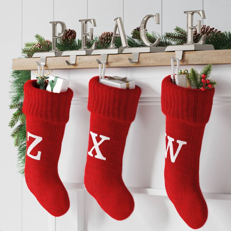 slide 2 of 3, Knit Monogram Christmas Stocking Red X - Wondershop™: 20" Festive Fireplace Decor, 1 ct