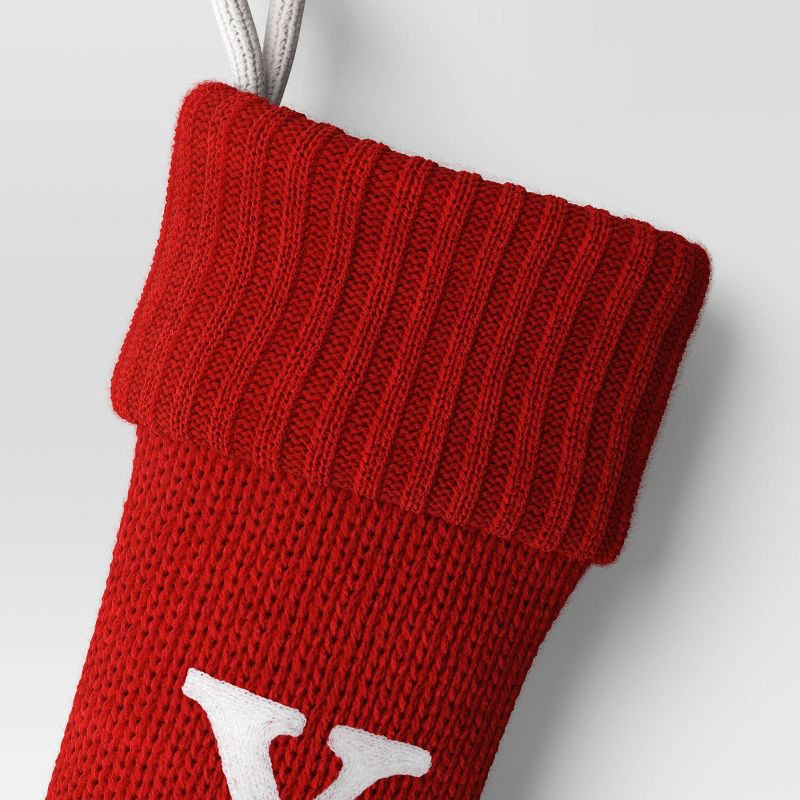 slide 3 of 3, Knit Monogram Christmas Stocking Red X - Wondershop™: 20" Festive Fireplace Decor, 1 ct