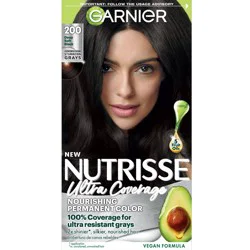 Garnier Nutrisse Ultra Coverage 100% Gray Coverage Permanent Hair Color - 200 Deep Soft Black