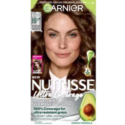 Garnier Nutrisse Ultra Coverage 100% Gray Coverage Permanent Hair Color - 600 Deep Light Natural Brown