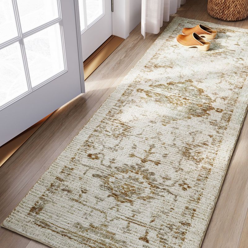 slide 3 of 5, 2'4"x7' Washable Vintage Tufted Distressed Runner Rug Tan - Threshold™, 1 ct