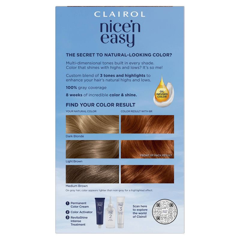 slide 2 of 8, Clairol Nice'n Easy Permanent Hair Color Cream Kit - 6R Light Auburn, 1 ct