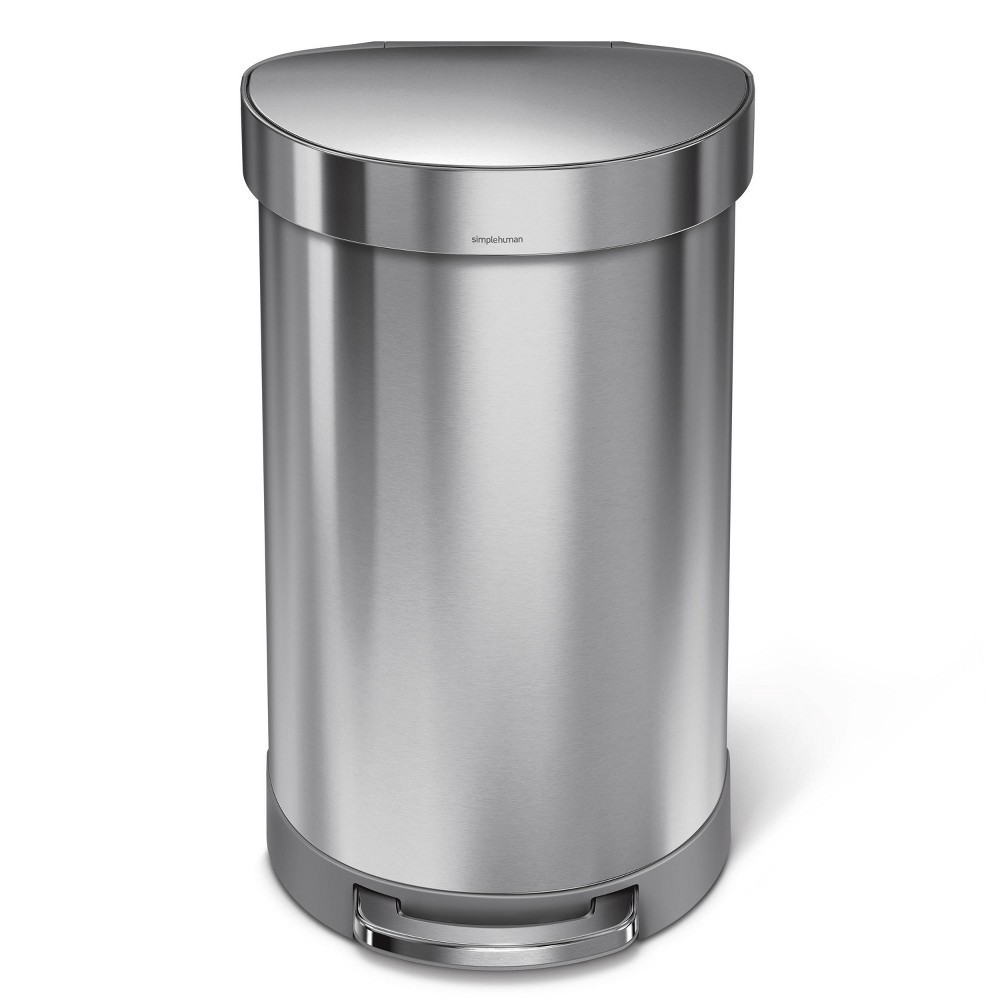 slide 2 of 6, simplehuman 45L Semi-Round Step Trash Can Silver, 1 ct