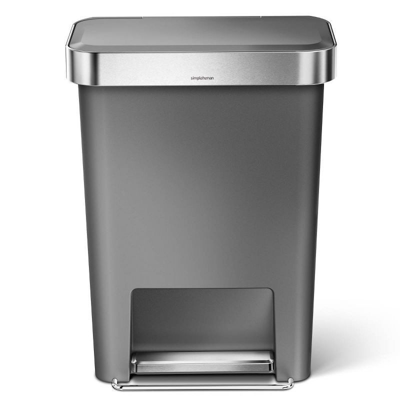 slide 7 of 7, simplehuman 45L Rectangular Liner Rim Kitchen Step Trash Can Gray Plastic, 45 liter