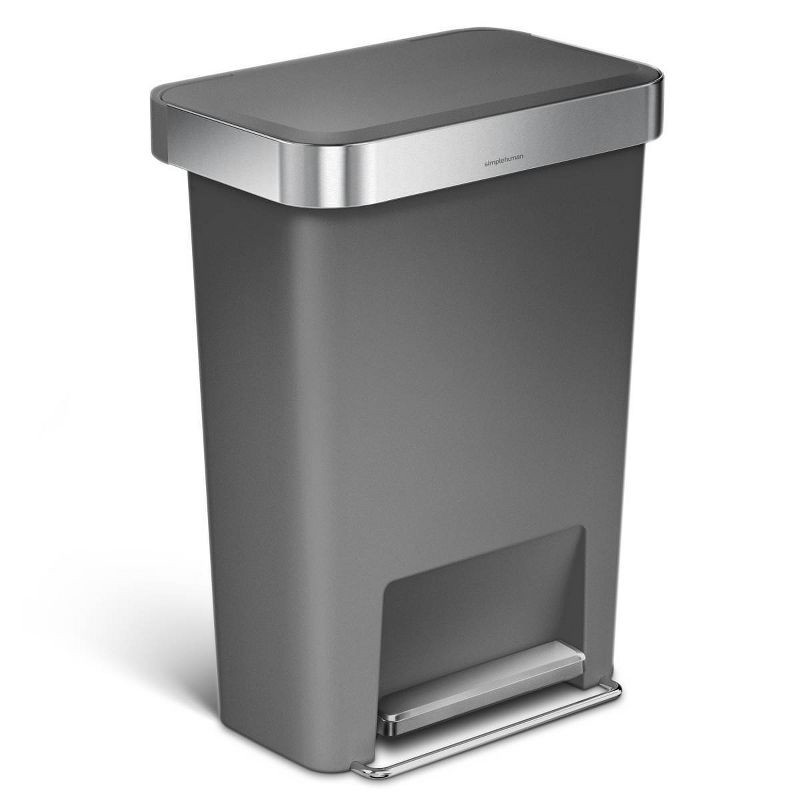 slide 1 of 7, simplehuman 45L Rectangular Liner Rim Kitchen Step Trash Can Gray Plastic, 45 liter