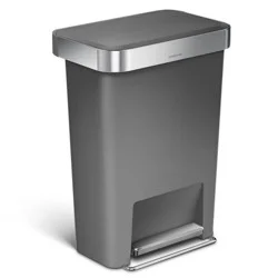 simplehuman 45L Kitchen Step Trash Can with Liner Pocket Gray Plastic Rectangular Garbage Can with Strong Steel Pedal