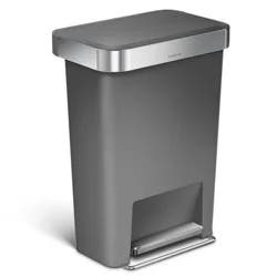 simplehuman 45L Kitchen Step Trash Can with Liner Pocket Gray Plastic Rectangular Garbage Can with Strong Steel Pedal
