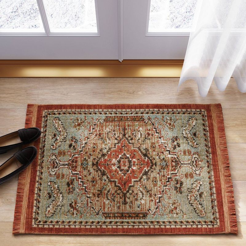 slide 3 of 3, 2'x3' Floral Woven Accent Rug Rust/Green - Threshold™: Traditional Botanical Flat Pile, Stain-Resistant, Indoor Use, 1 ct