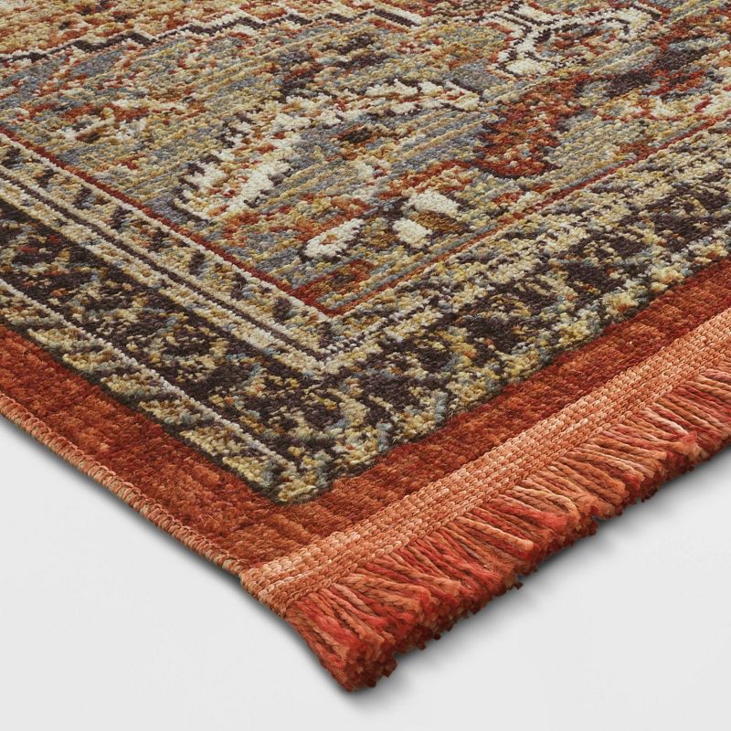 slide 2 of 3, 2'4"x7' Floral Woven Runner Rug Rust/Green - Threshold™: Traditional Persian Style, Indoor Botanical Accent, 1 ct
