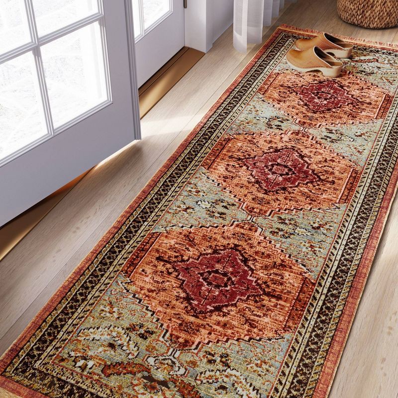 slide 3 of 3, 2'4"x7' Floral Woven Runner Rug Rust/Green - Threshold™: Traditional Persian Style, Indoor Botanical Accent, 1 ct