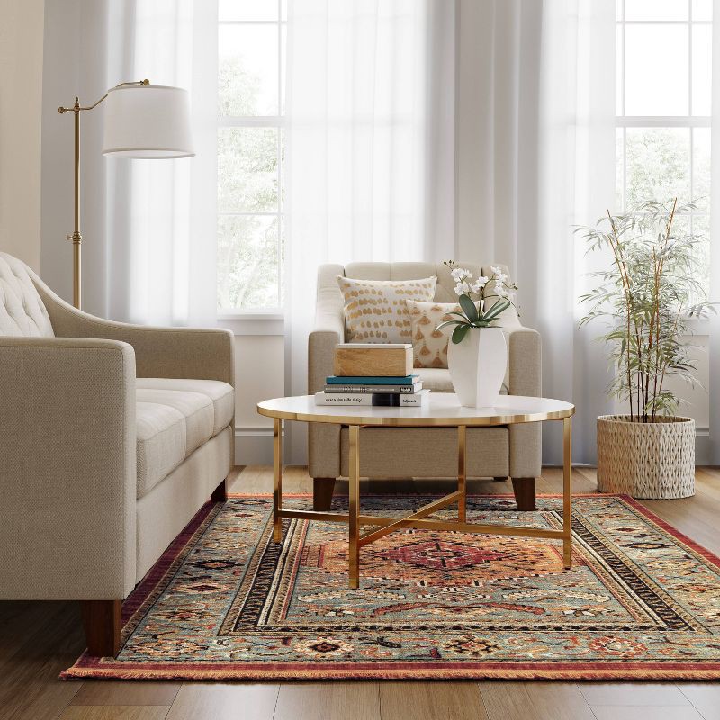 slide 3 of 5, 5'x7' Floral Woven Accent Rug Rust/Green - Threshold™, 1 ct