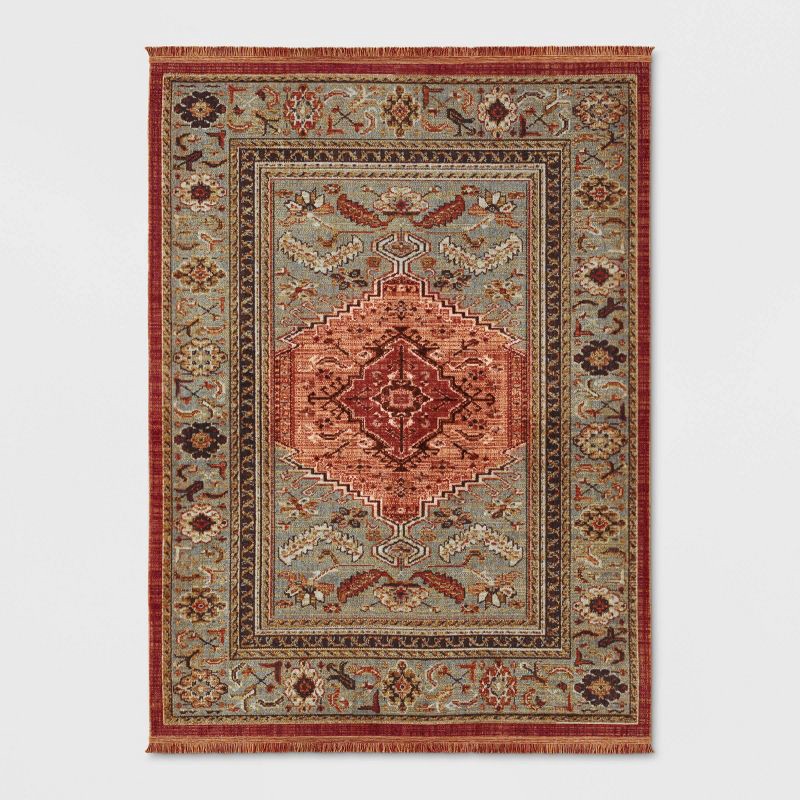 slide 1 of 5, 5'x7' Floral Woven Accent Rug Rust/Green - Threshold™, 1 ct