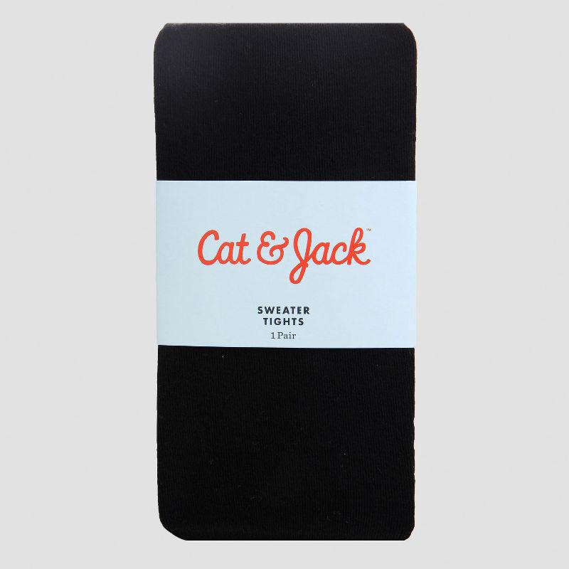 slide 2 of 2, Girls' Footed High Waisted Cotton Tights - Cat & Jack™ Black 4-6X: Knit Hosiery, Opaque, Solid Pattern, 1 ct
