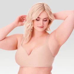 Beauty by Bali Women's Foam Wirefree Bra B540 - Beige 40C: Lightly Lined, Adjustable Strap, Back Hook, Polka Dot Pattern