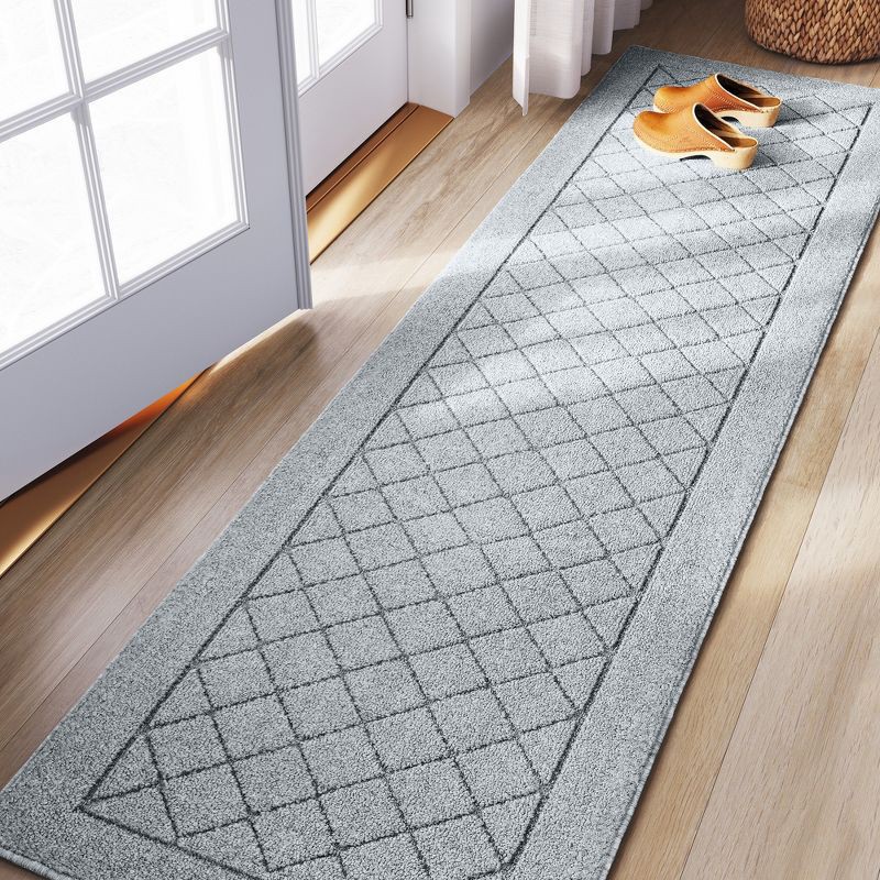 slide 3 of 3, 2'X7' Washable Runner Diamond Clarkson Tufted & Hooked Rug Gray - Threshold™: Entryway Indoor Carpet, Skid-Resistant, 1 ct