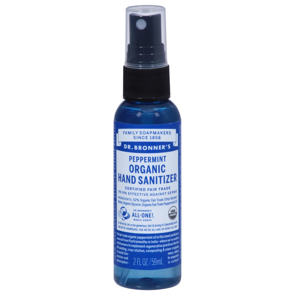 slide 1 of 9, Dr. Bronner's organic hand sanitizer, peppermint, 2 fl oz