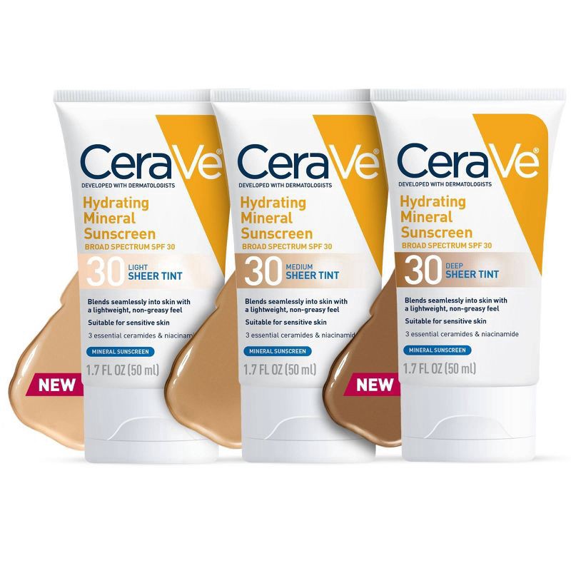 slide 8 of 10, CeraVe Hydrating Mineral Sunscreen Face Sheer Light Tint - SPF 30 - 1.7 fl oz, 0 x 1.7 fl oz