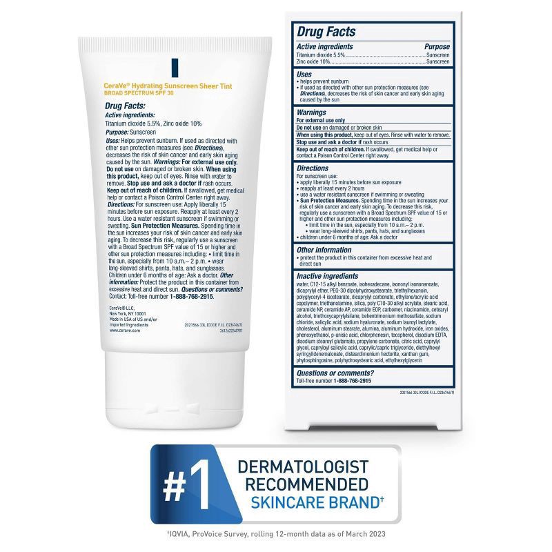 slide 9 of 10, CeraVe Hydrating Mineral Sunscreen Face Sheer Light Tint - SPF 30 - 1.7 fl oz, 0 x 1.7 fl oz