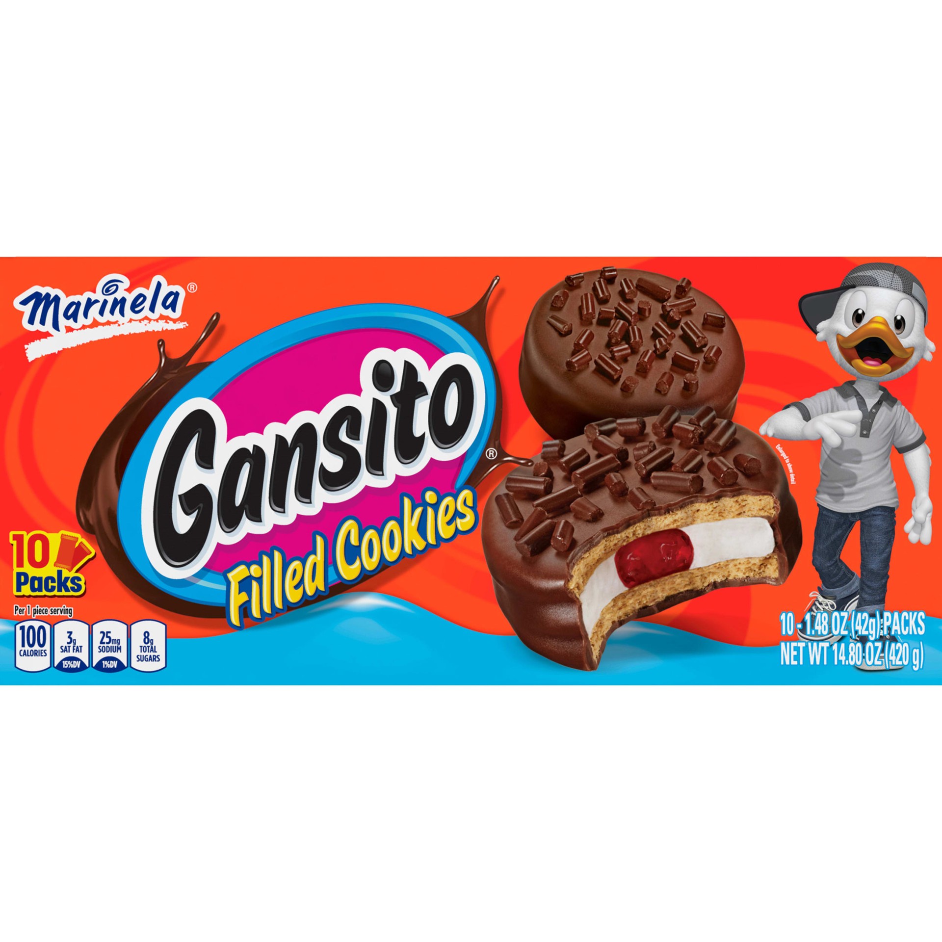 slide 1 of 13, Marinela Gansito Strawberry and Crème Filled Cookies, 10 packs, Cookies, 14.8 oz Multipack, 10 ct