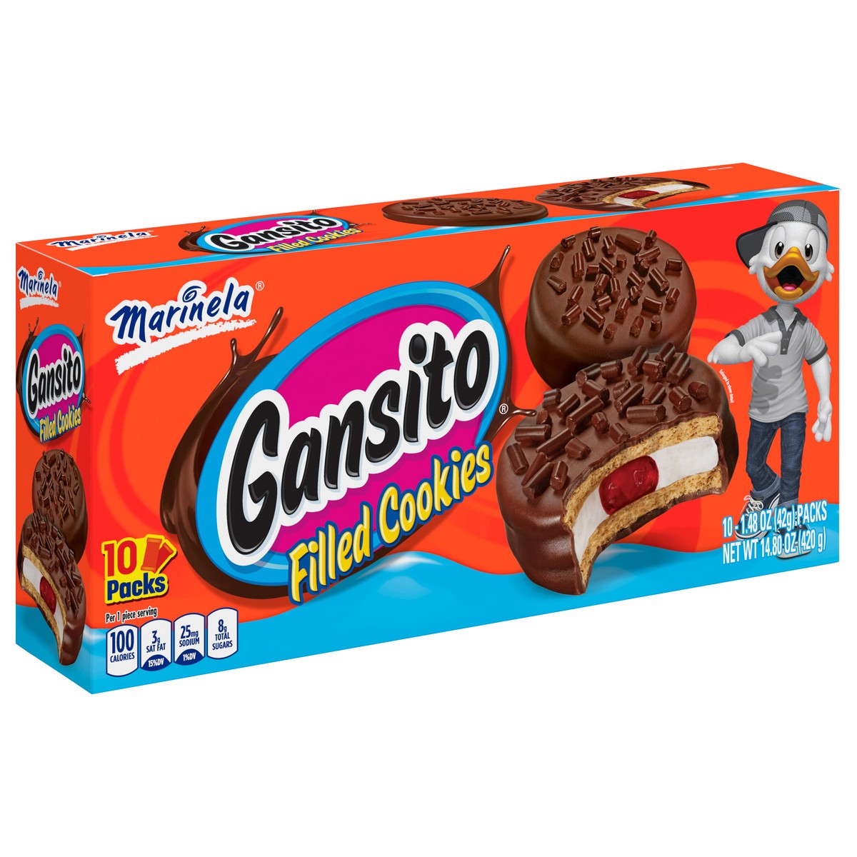 slide 6 of 13, Marinela Gansito Strawberry and Crème Filled Cookies, 10 packs, Cookies, 14.8 oz Multipack, 10 ct