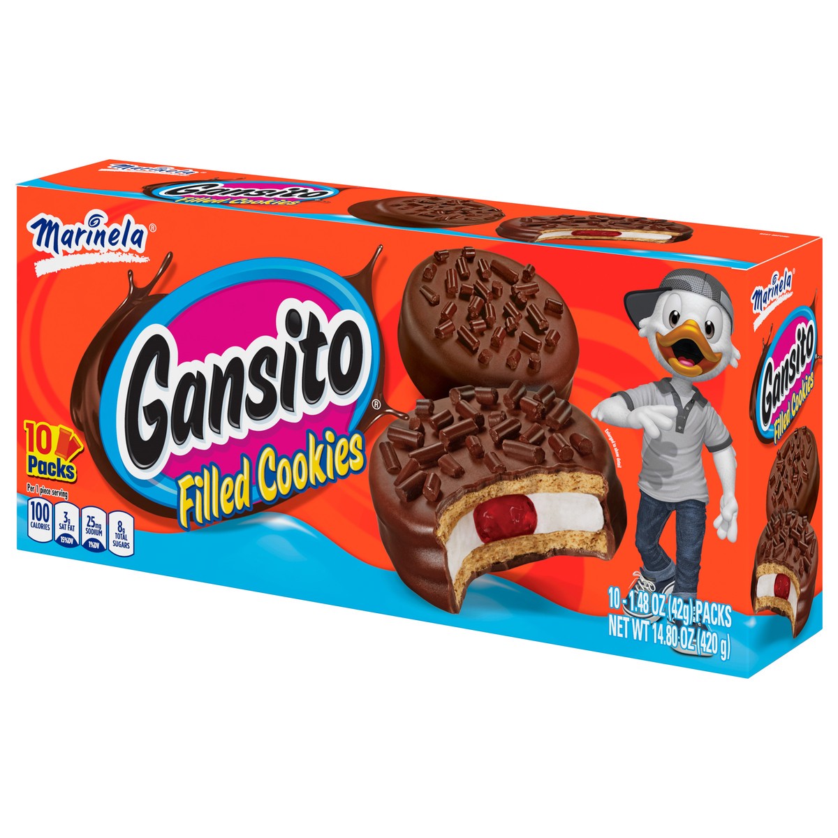 slide 7 of 13, Marinela Gansito Strawberry and Crème Filled Cookies, 10 packs, Cookies, 14.8 oz Multipack, 10 ct