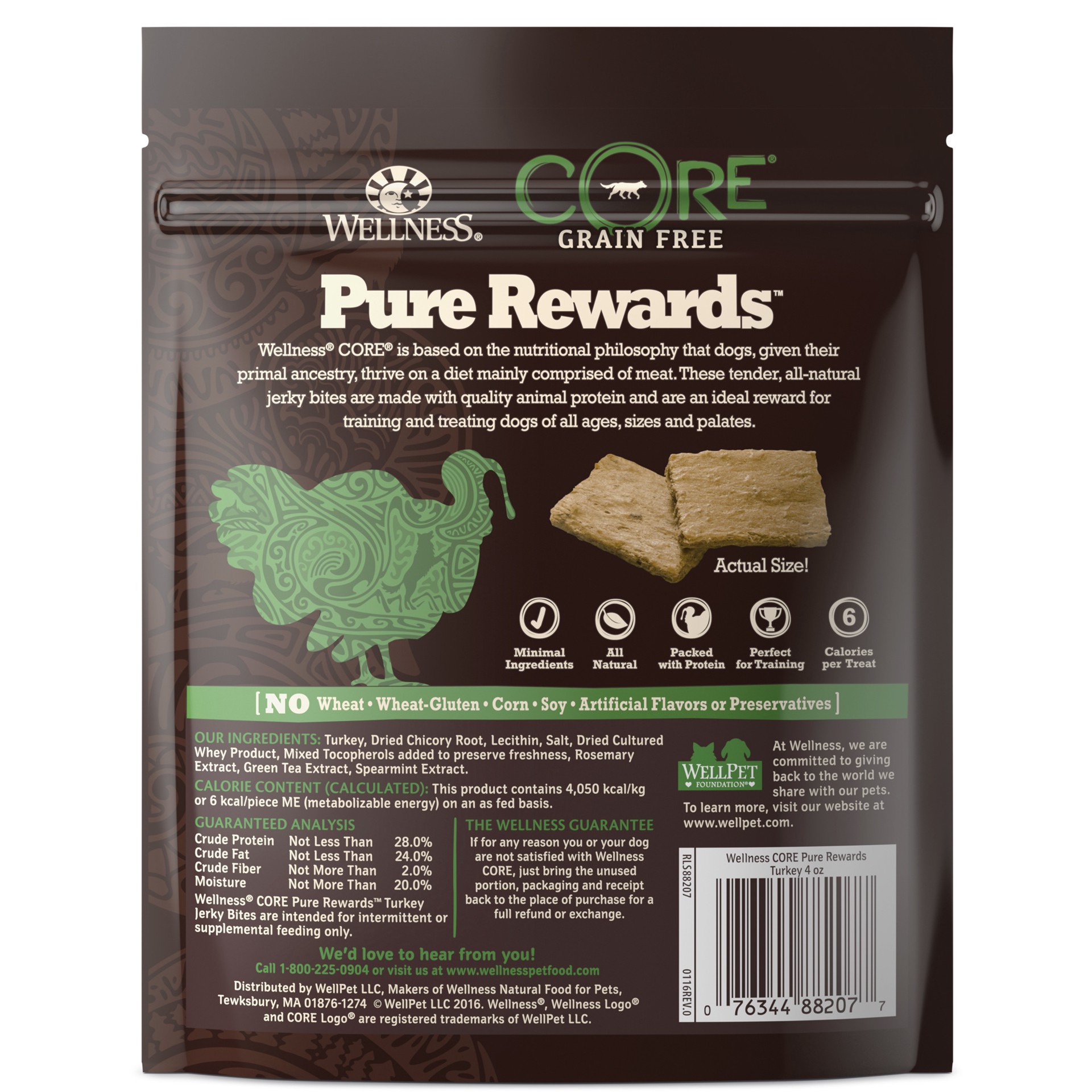 slide 3 of 4, Wellness CORE Pure Rewards Natural Grain Free Jerky Bites Dog Treats, Turkey Recipe, 4-Ounce Bag, 4 oz