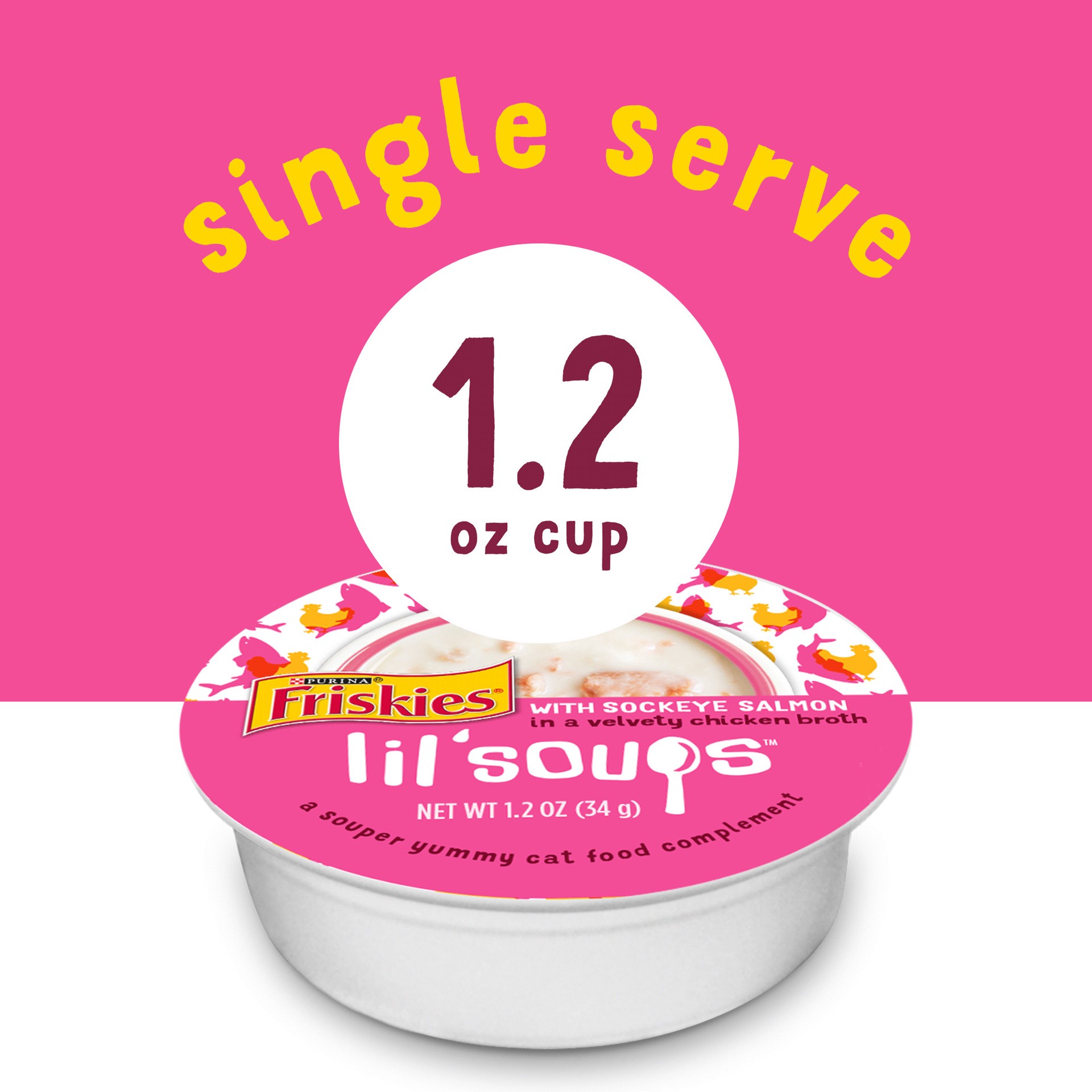 slide 5 of 7, Friskies Purina Friskies Natural, Grain Free Wet Cat Food Lickable Cat Treats, Lil' Soups With Sockeye Salmon in Chicken Broth, 1.2 oz