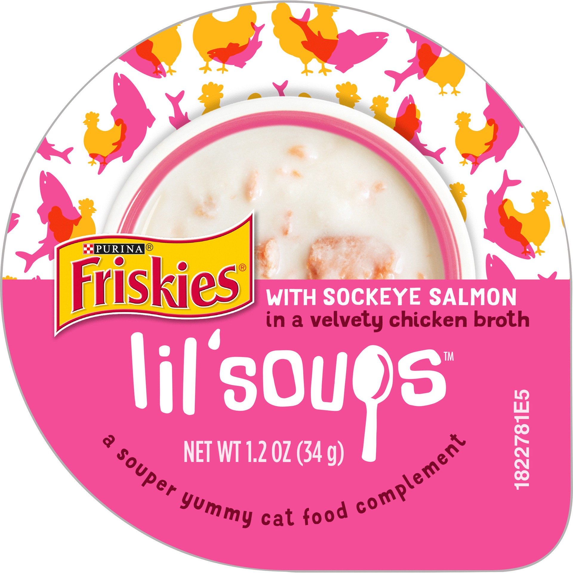 slide 1 of 7, Friskies Purina Friskies Natural, Grain Free Wet Cat Food Lickable Cat Treats, Lil' Soups With Sockeye Salmon in Chicken Broth, 1.2 oz